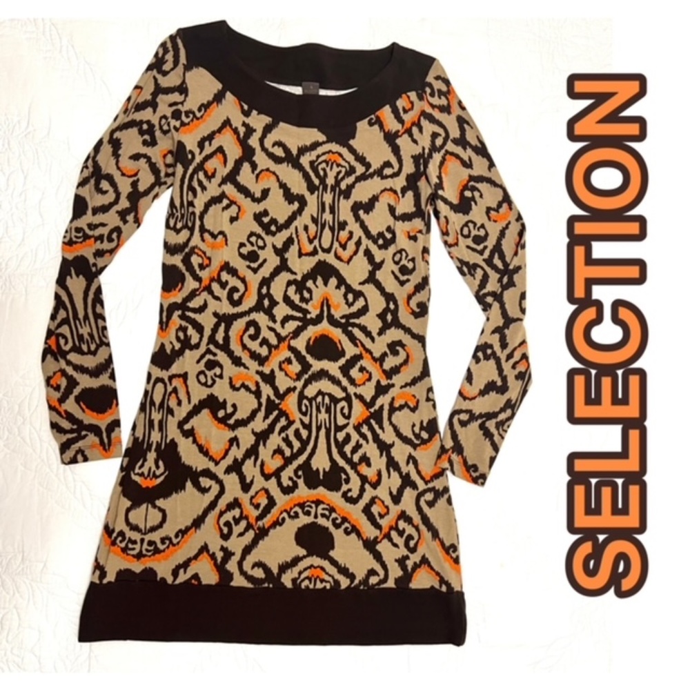 SELECTION ELEGANT & COMFORTABLE CREWNECK T-SHIRT MINI BROWN & ORAHGE DRESS